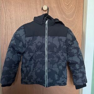 Marmot Kids Black and Gray Camouflage Puffer Jacket